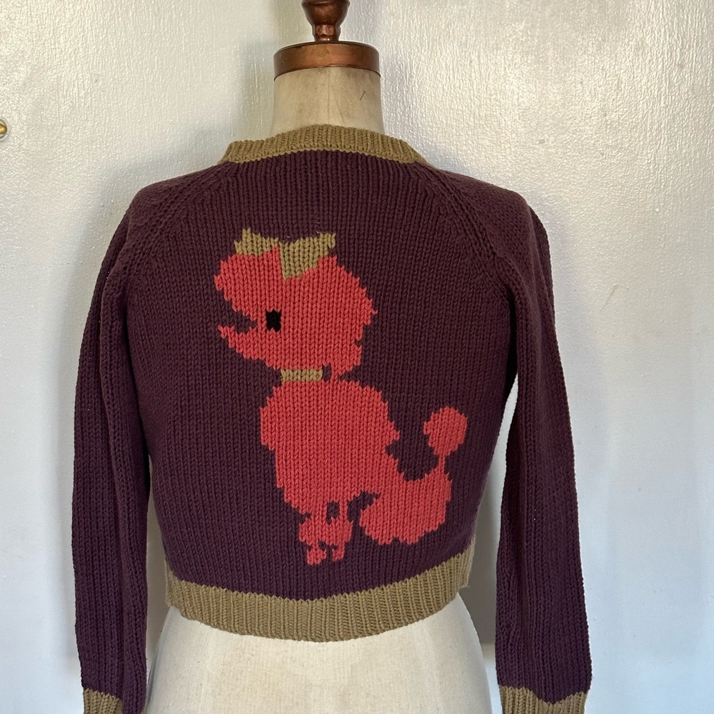 Betsey Johnson Pink Poodle Plum Cardigan sweater